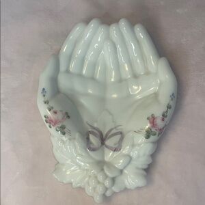 Westmoreland white glass hands vanity tray.